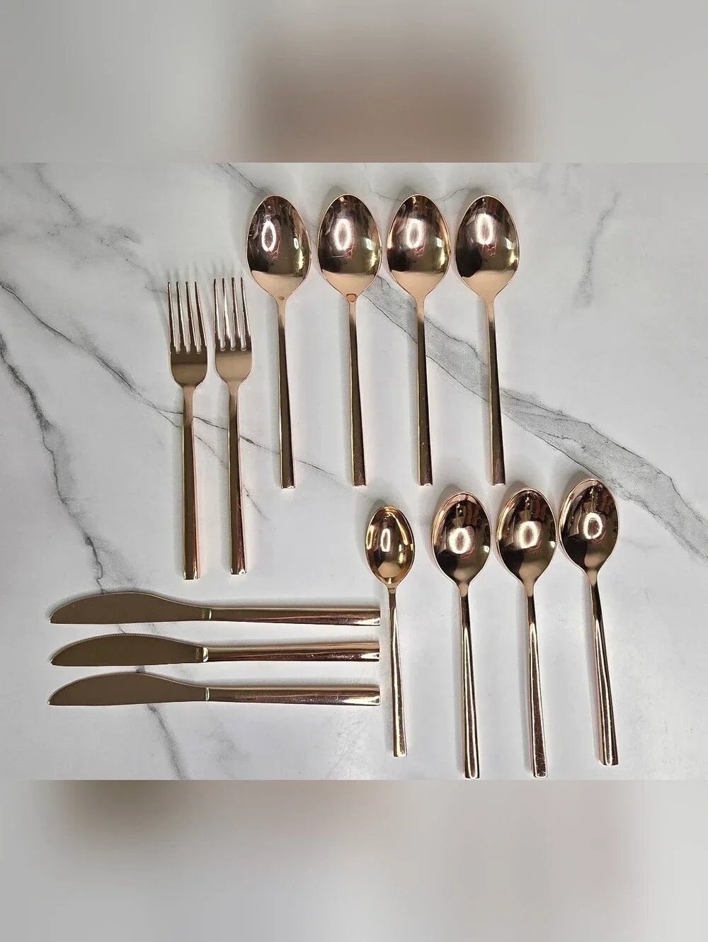 Rose Gold Flatware Set - Elegant Home Dining Cutlery - 13 Piece Lot
